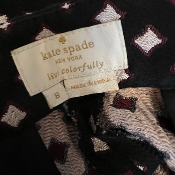 KATE SPADE Black Printed High Rise Size Faux Suede Piping Ankle Fit Dress Pant 8 - Picture 8 of 8